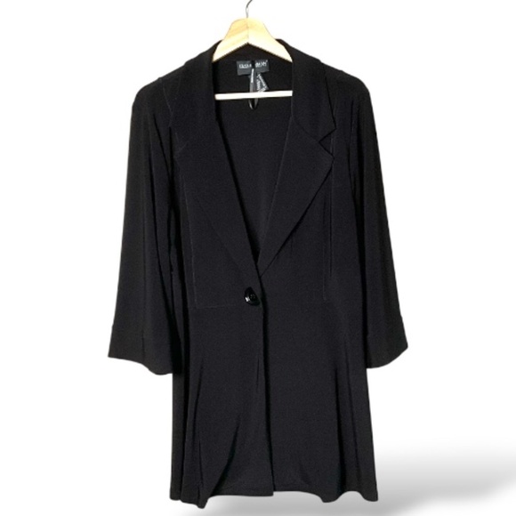 FRANK LYMAN Jersey Knit One Button Black Long Line Cardigan Sz 18 MADE IN CANADA - Picture 1 of 7